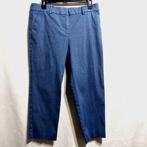Loft Womens 10P The Riviera Slim Cropped Pants Mid Rise Tiny Blue Checked NWOT